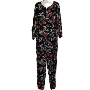 Black Floral size 18 Jumpsuit Pants lightweight semi sheer drawstring
